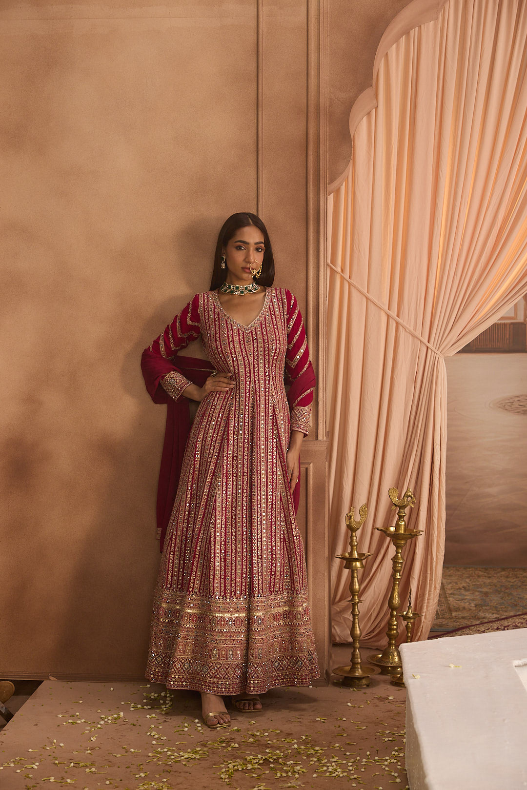 Neerus Rani Pink Embroidery Georgette Fabric Anarkali with Dupatta