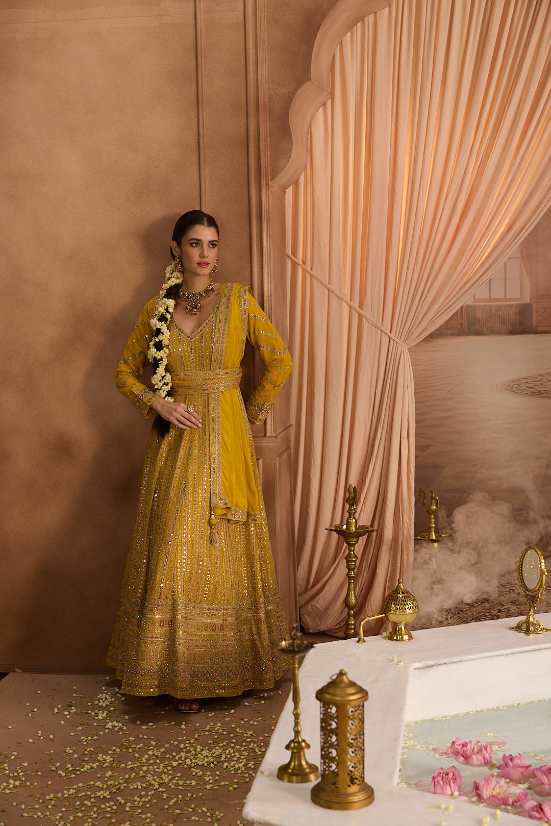 Neerus Yellow Embroidery Georgette Fabric Anarkali with Dupatta