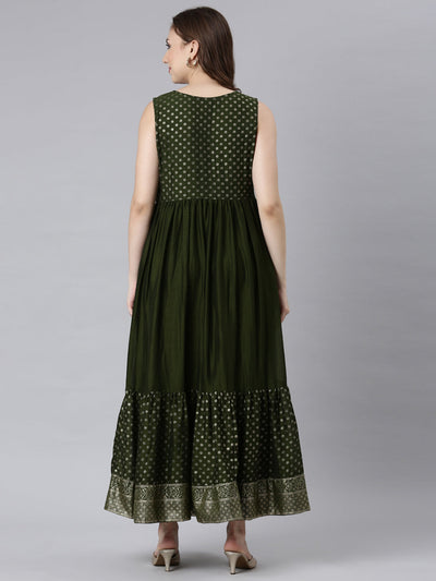 Neerus Mehadi Green Flared Casual Ethnic Motifs Maxi Dresses