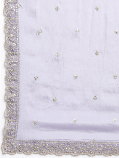 Neerus Lavender Regular Straight Floral Kurta And Palazzos With Dupatta