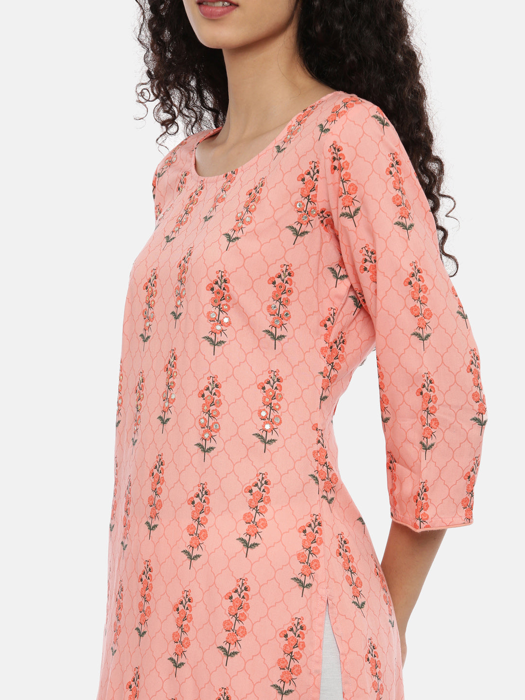 Neerus Women Coral Orange Ethnic Motifs Printed Kurta