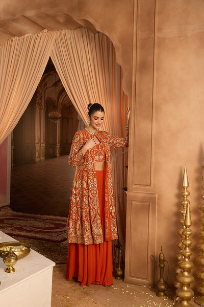 Neerus Rust Embroidery Georgette Fabric Fusion Set.