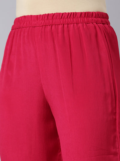 Neerus Pink Regular Straight Solid Top And Trousers