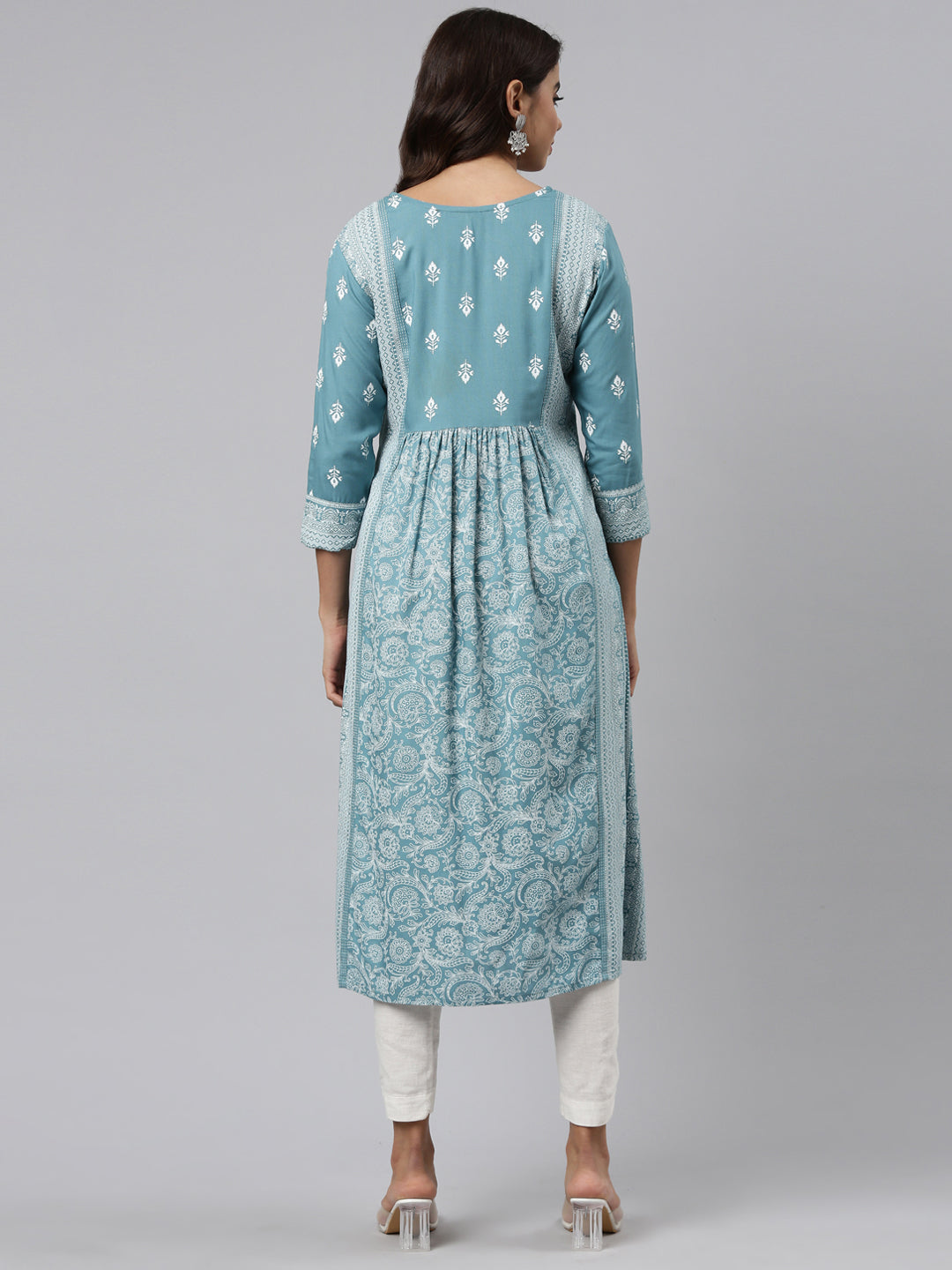 Neeru's Blue Pleated Anarkali Embroidered Kurtas