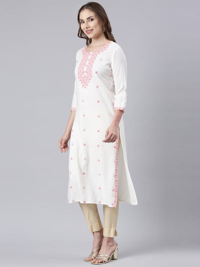 Neerus Pink Panelled Straight Floral Kurtas