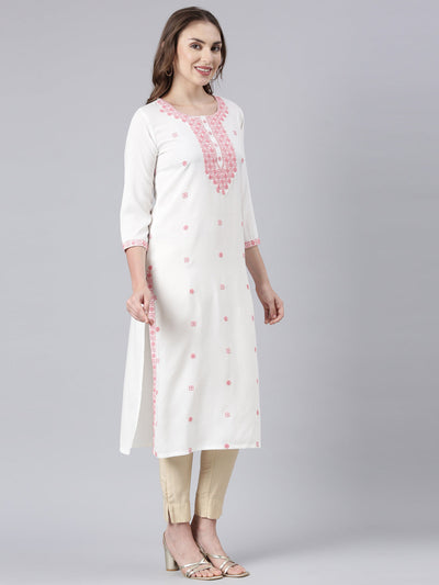 Neerus Pink Panelled Straight Floral Kurtas