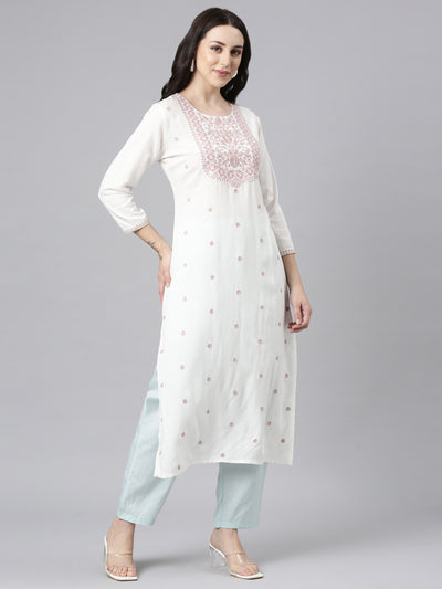 Neerus Pink Straight Casual Embellished Kurtas