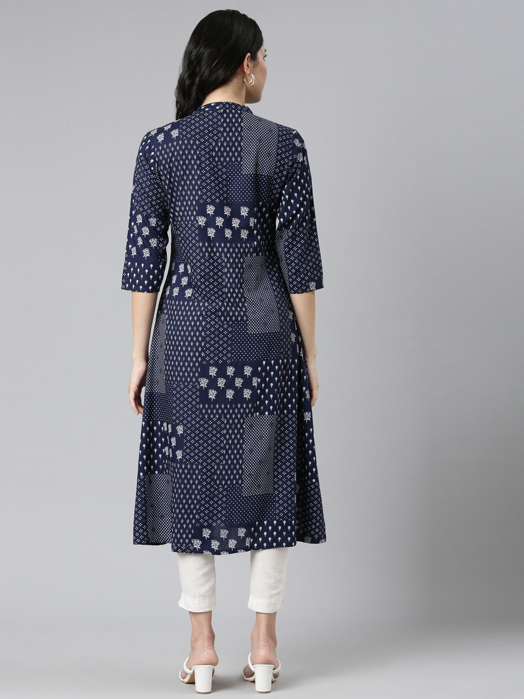 Neeru's Navy Blue Regular A-Line Printed Kurtas