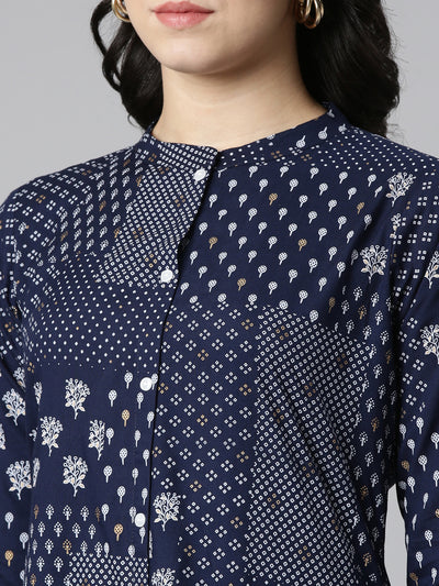 Neeru's Navy Blue Regular A-Line Printed Kurtas