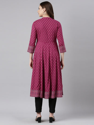 Neerus Pink Regular Straight Floral Kurtas