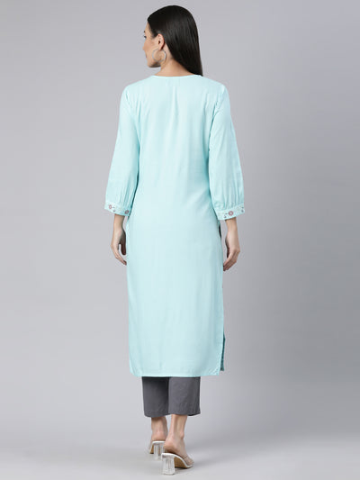 Neerus Blue Regular Straight Solid Kurtas