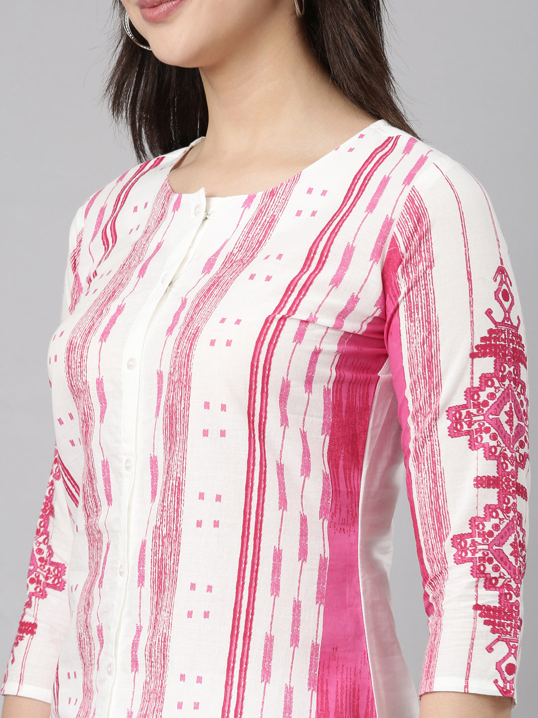 Neerus Pink Regular Straight Textured Kurta And  Trousers With Dupatta