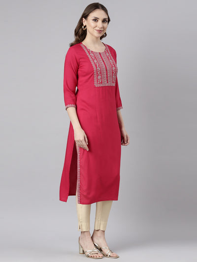 Neerus Pink Panelled Straight Solid Kurtas