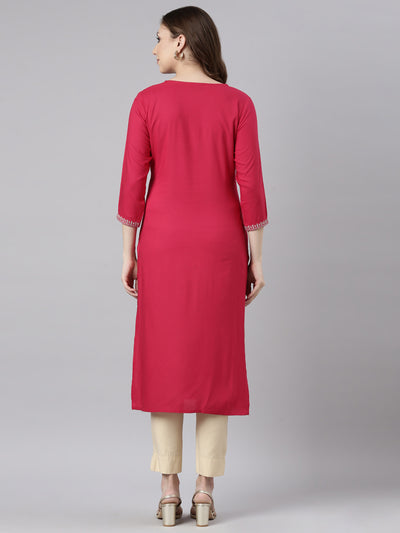 Neerus Pink Panelled Straight Solid Kurtas