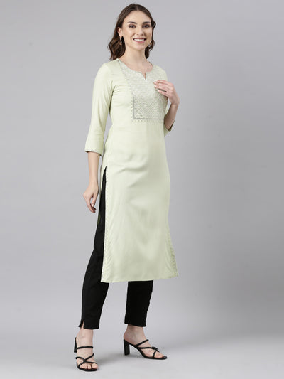 Neerus Green Regular Straight Floral Kurtas