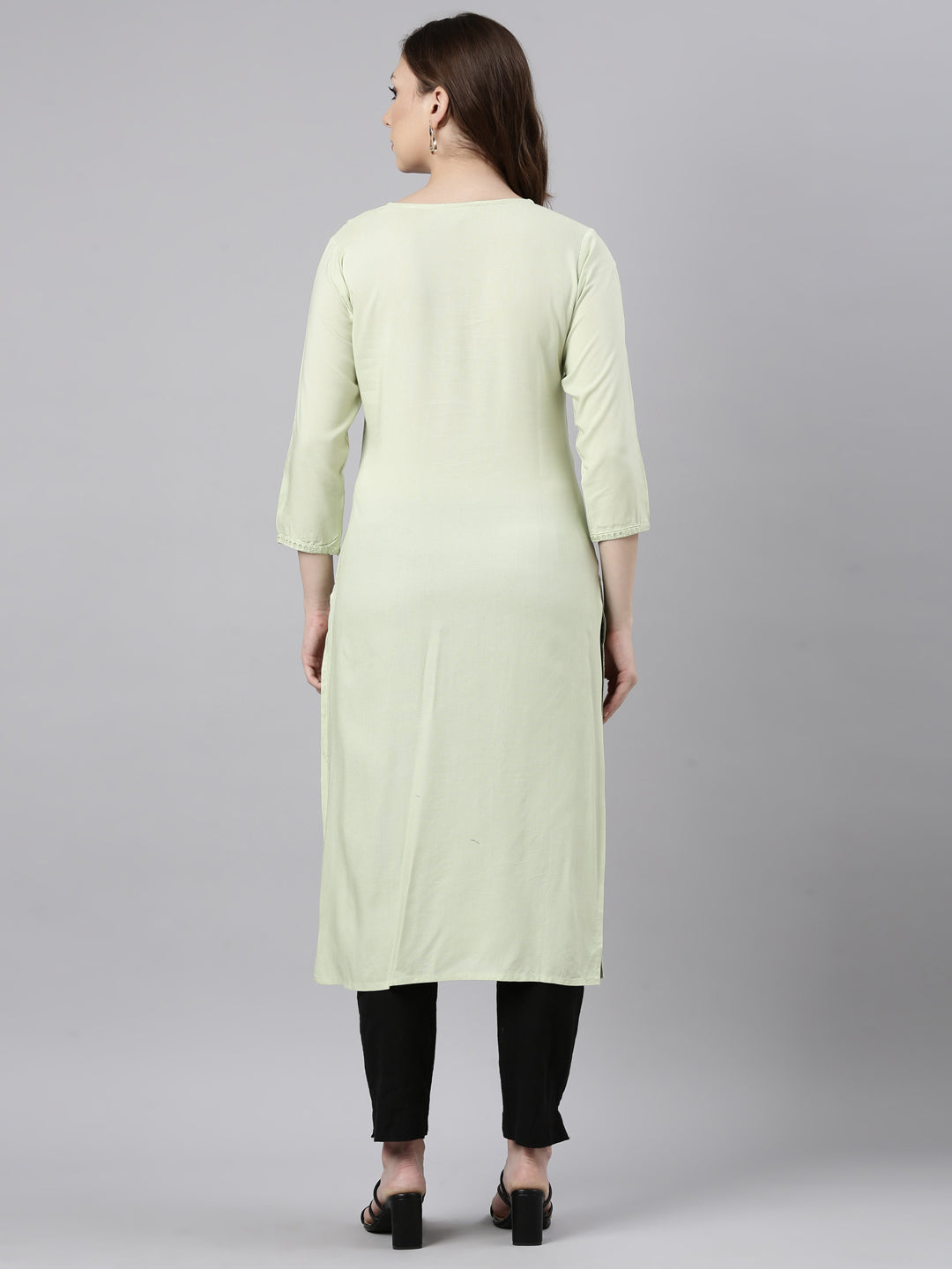 Neerus Green Regular Straight Floral Kurtas