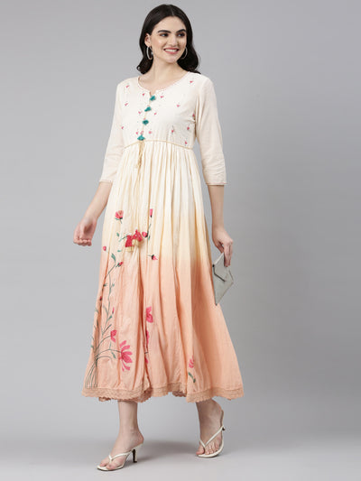 Neeru's Peach Straight Casual Printed Gown