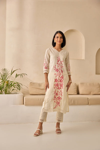 Neerus Pink Straight Embellished Kurta And Trousers With Dupatta.