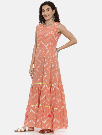 Neerus Women Coral Chevron Printed Anarkali Kurta