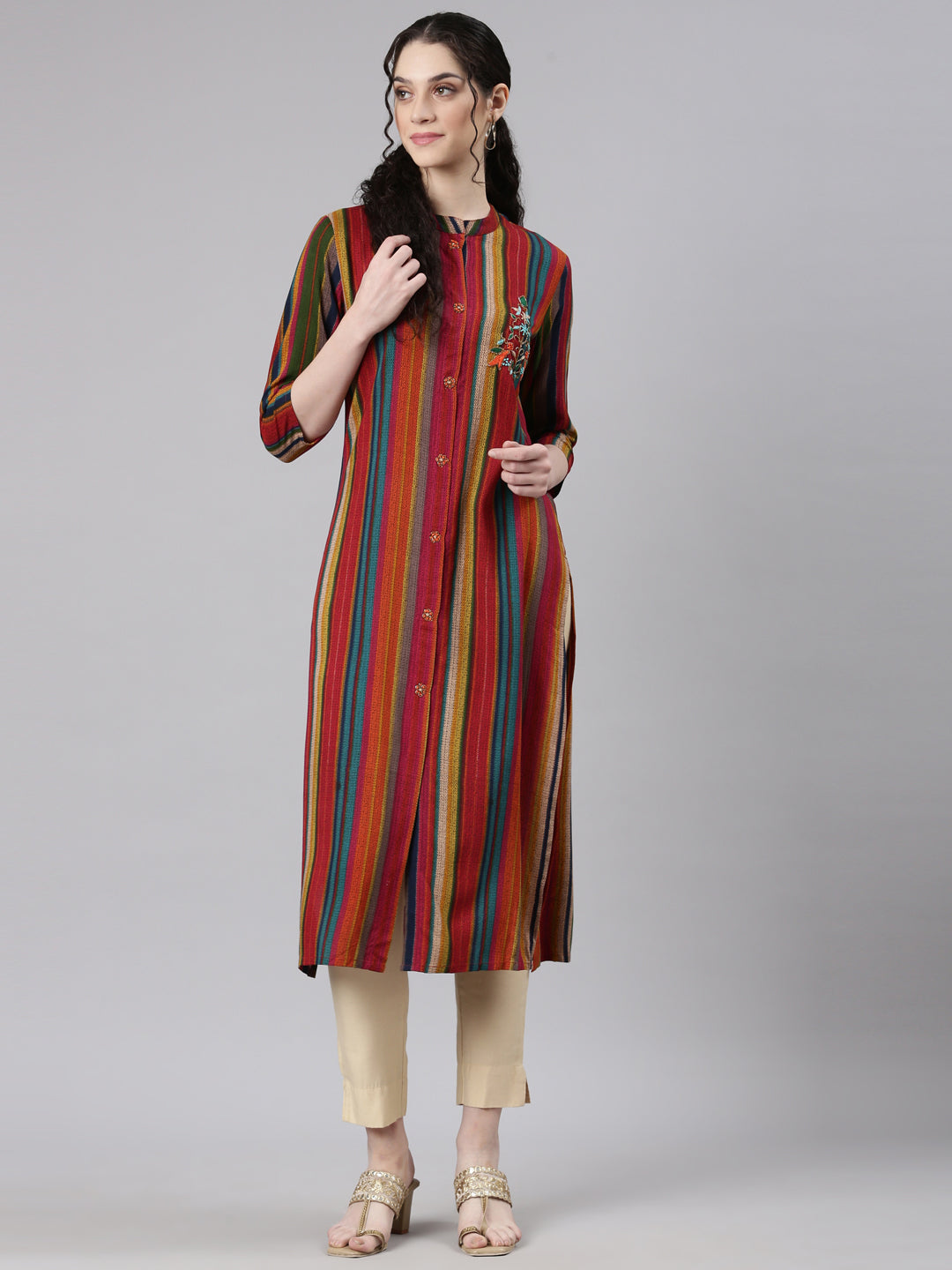 Neerus Multi Straight Casual Striped Kurtas