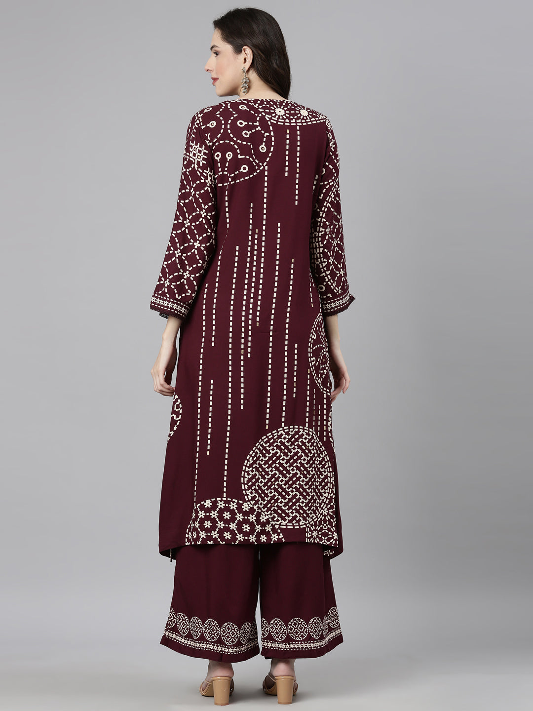 Neerus Maroon Casual Tribal Straight Kurta and Palazzos