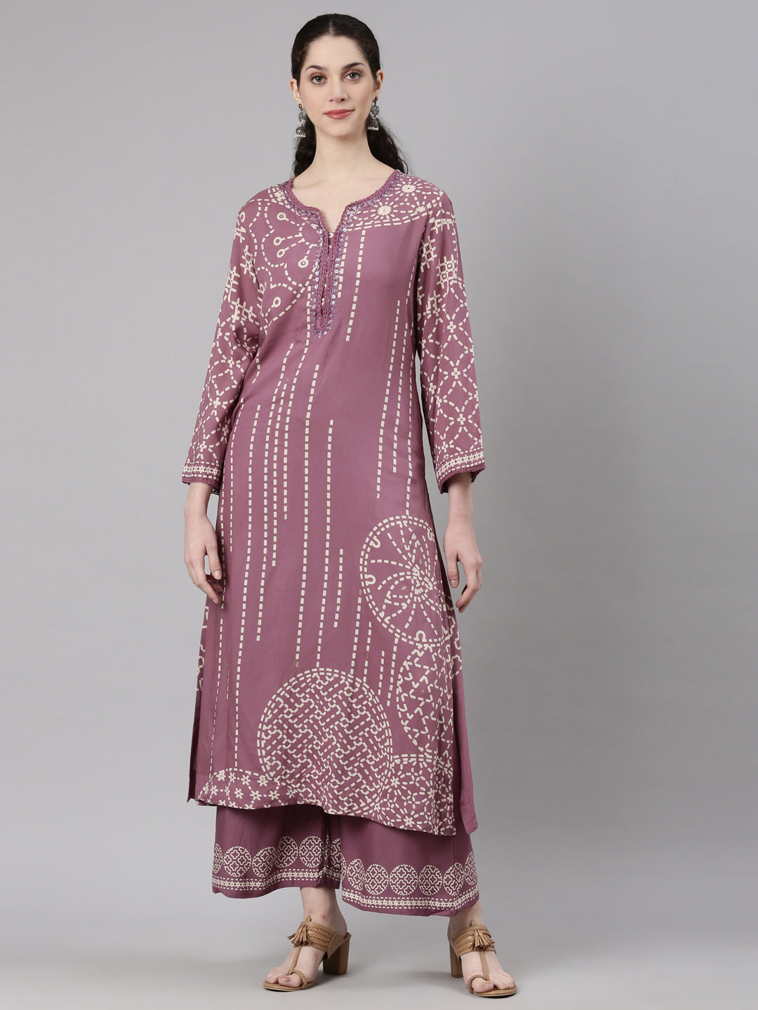 Neerus Purple Straight Casual Kurta and Plazzo