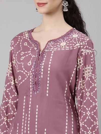 Neerus Purple Straight Casual Kurta and Plazzo