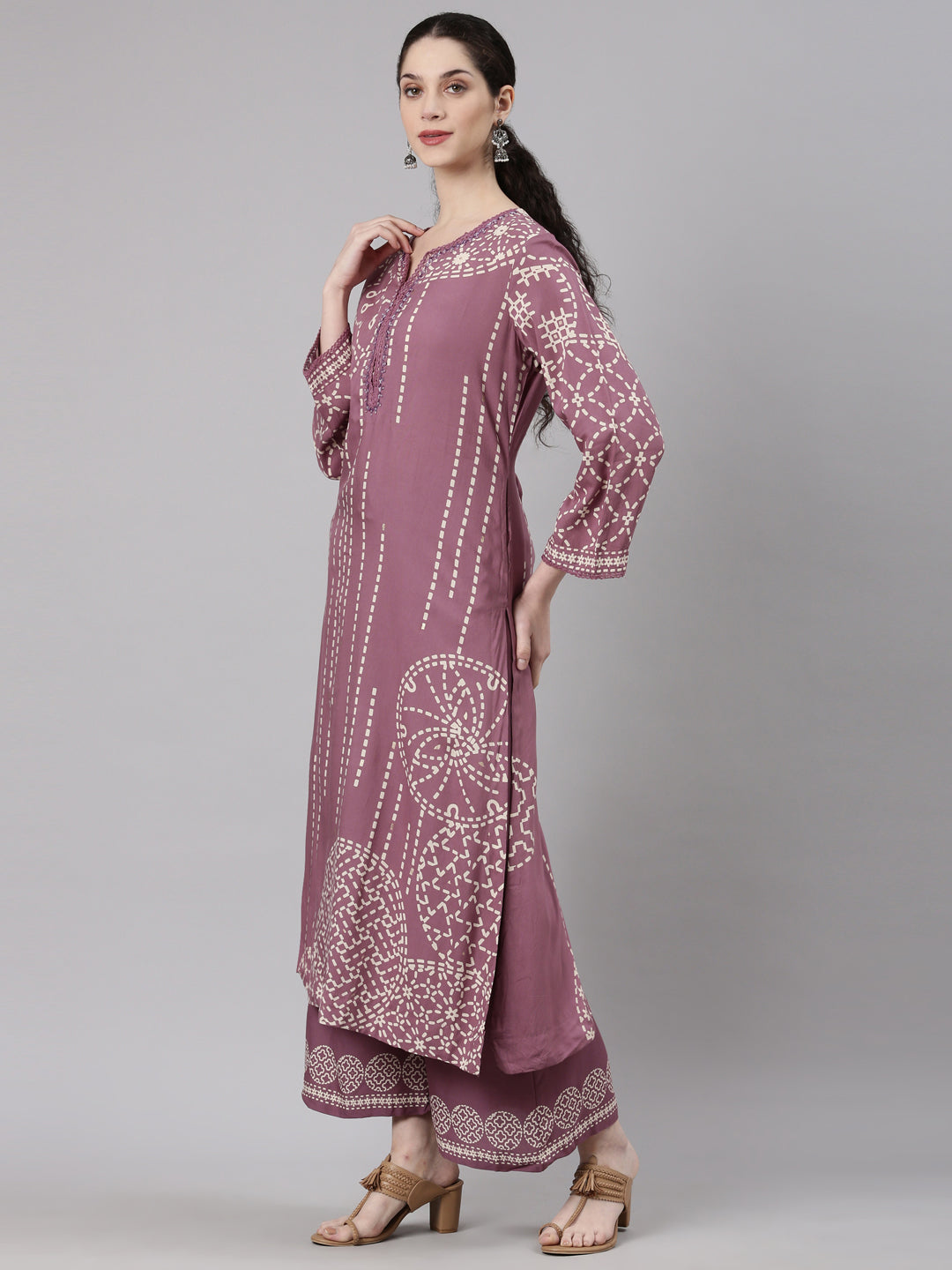 Neerus Purple Straight Casual Kurta and Plazzo