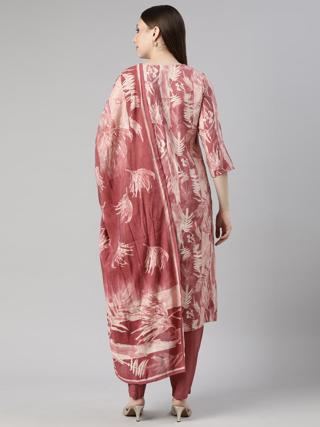 Neerus Pink Regular Straight Floral Kurta And  Trousers With Dupatta