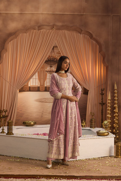 Neerus Lilac Embroidery Georgette Fabric Kurta Plazzo and Dupatta