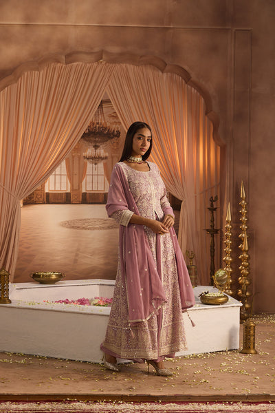 Neerus Lilac Embroidery Georgette Fabric Kurta Plazzo and Dupatta