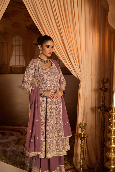 Neerus Lilac Embroidery Georgette Fabric Anarkali and Plazzo with Dupatta