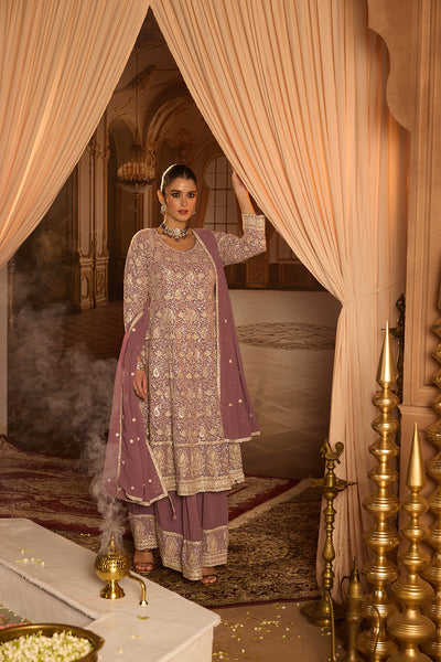 Neerus Lilac Embroidery Georgette Fabric Anarkali and Plazzo with Dupatta