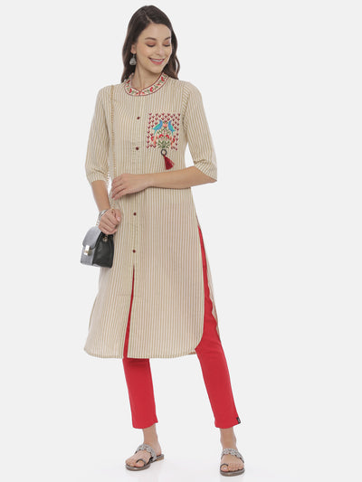 Neerus Women Cream-Coloured  White Embroidered Straight Kurta