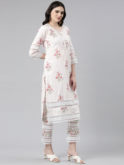 Neeru's Pink Regular Straight Printed Kurta And Trousers With Dupatta