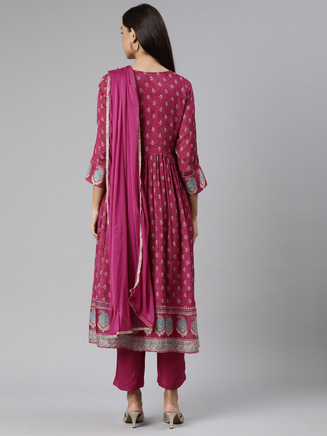 Neeru's Magenta Regular Straight Floral Readymade suits