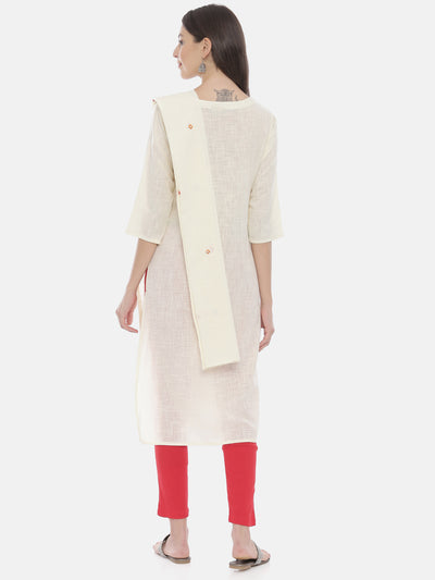 Neerus Women Cream-Coloured Embroidered A-Line Kurta