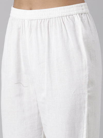 Neerus White Panelled Straight Printed Kurta And Trousers With Dupatta