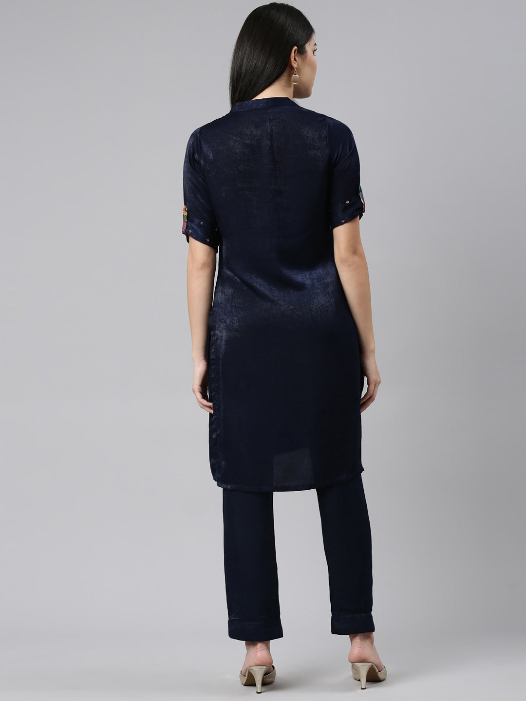 Neeru's Navy Blue Regular Straight Solid Kurta And Trousers