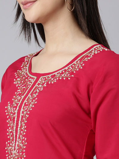 Neerus Pink Regular Straight Solid Kurta And Trousers With Dupatta