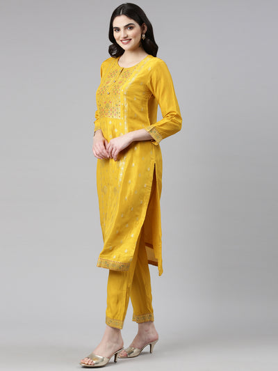 Neeru's Mustard Regular Straight Printed Readymade suits