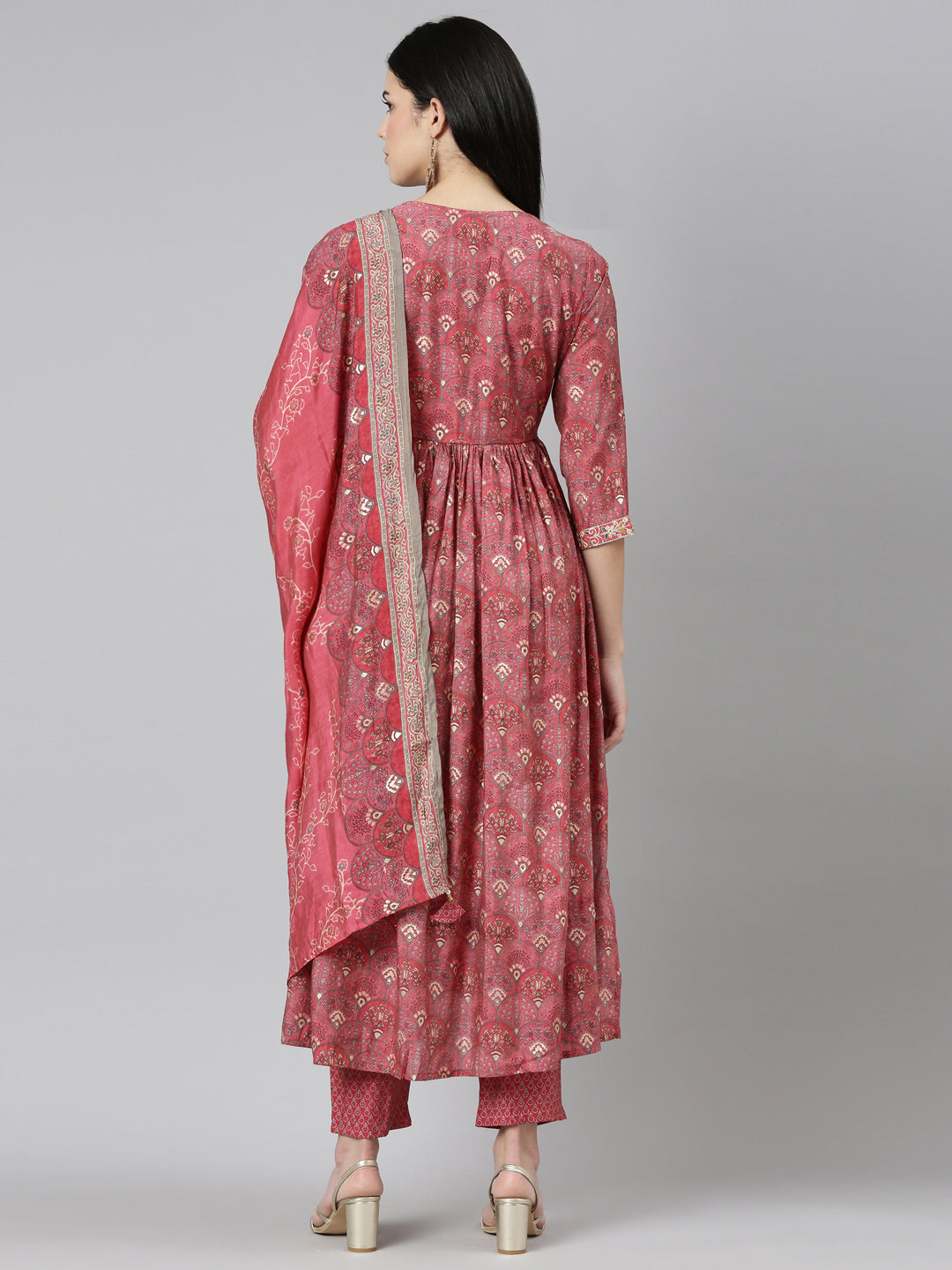 Neeru's Coral Pleated Straight Printed Readymade suits