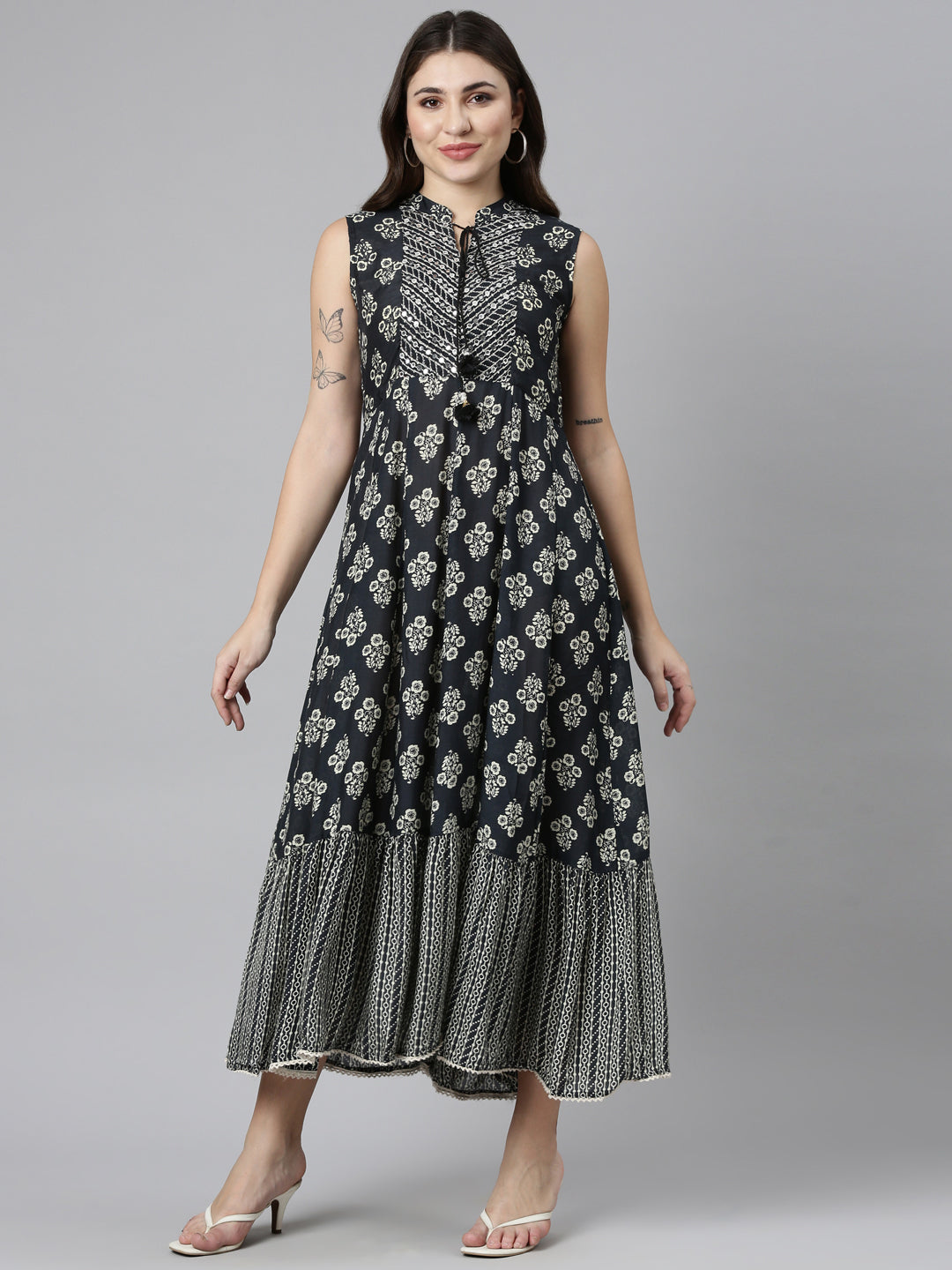 Neeru's Black Straight Casual Printed Dress