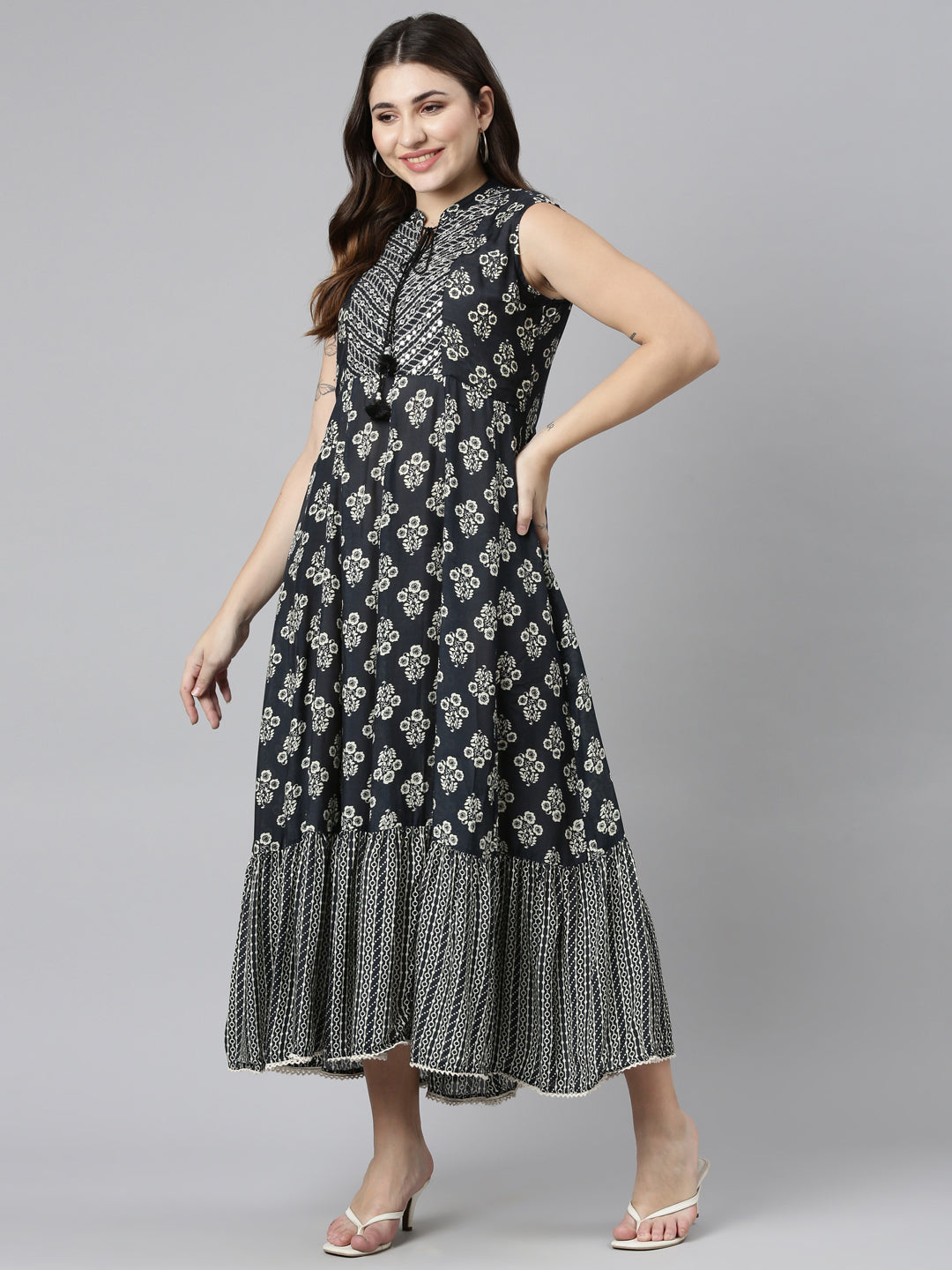 Neeru's Black Straight Casual Printed Dress