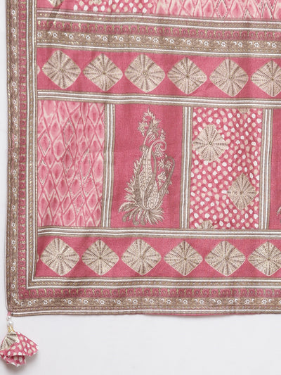 Neerus Pink Regular Straight Bandhani Kurta And Trousers With Dupatta