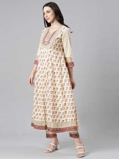 Neerus Yellow Regular Anarkali Kurta and Trousers With Dupatta