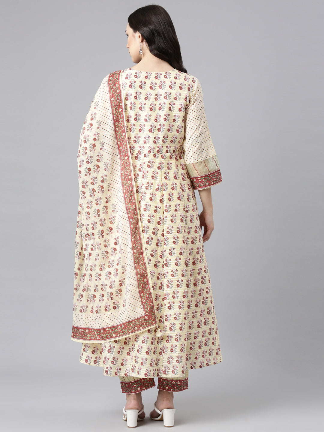 Neerus Yellow Regular Anarkali Kurta and Trousers With Dupatta