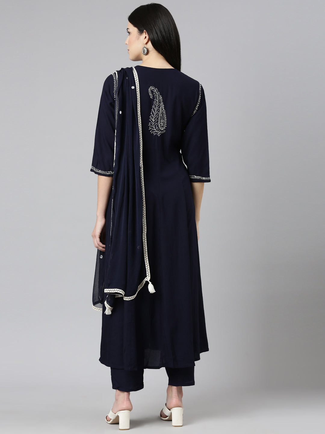 Neeru's Navy Blue Regular Straight Embroidered Readymade suits