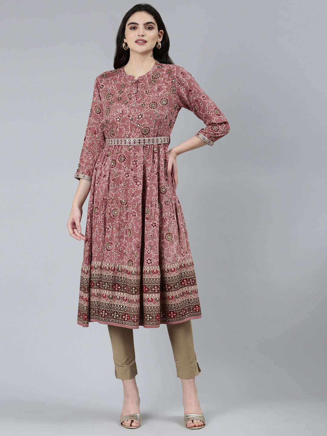 Neeru's Pink Straight Casual Floral Dresses