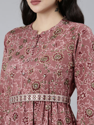 Neeru's Pink Straight Casual Floral Dresses